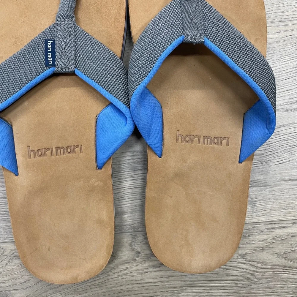 Hari Mari Flip Flop Sandals Mens 11 Grey Blue Leather Thong Straps